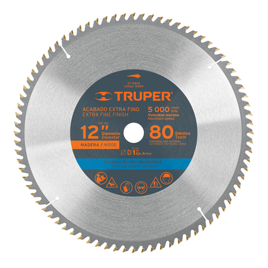 ST-1280E Disco sierra p/madera 12', 80 dientes, centro 1"