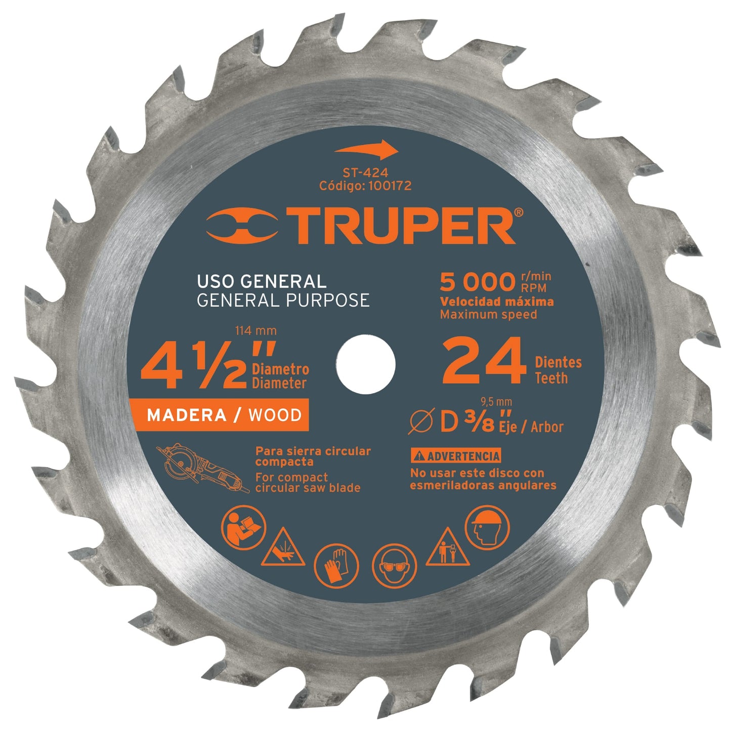 ST-424 Disco sierra p/madera 4-1/2', 24 dientes, centro 3/8'"