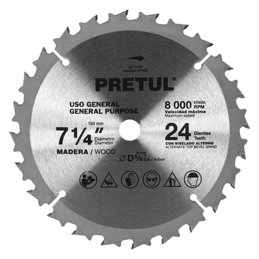 ST-724P Disco sierra p/madera 7-1/4',24 dientes, centro 5/8', Pretul"