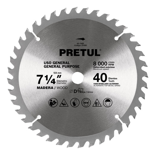ST-740P Disco sierra p/madera 7-1/4',40 dientes ,centro 5/8', Pretul"