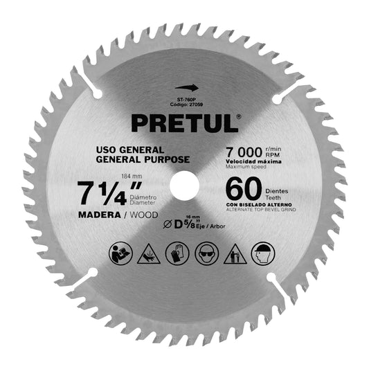 ST-760P Disco sierra p/madera 7-1/4', 60 d, centro 5/8',Pretul"